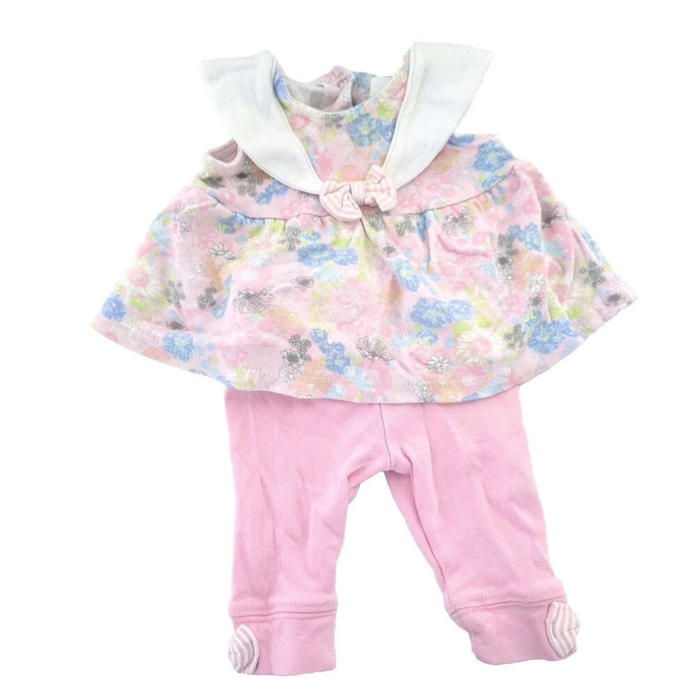 Laura Ashley Baby Sailor Outfit 0-3 Months Girls Two-Piece Floral Pink Bows